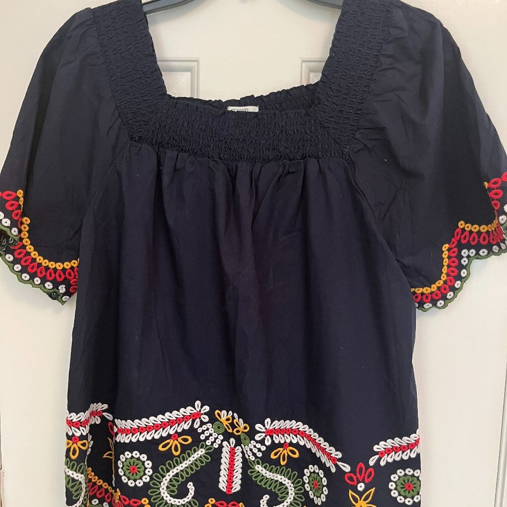 CROWN & IVY Navy Embroidered Top NWOT